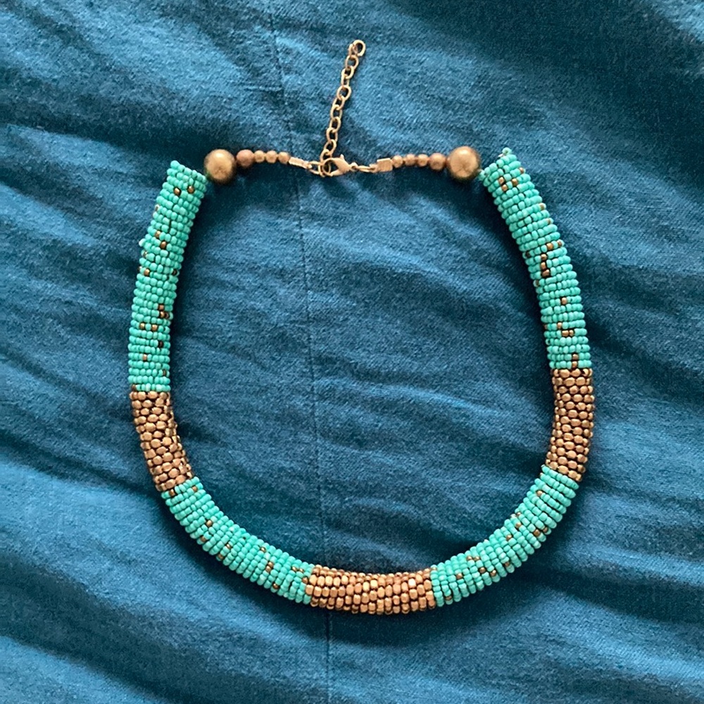 Teal & Bronze Beaded Statement Necklace
